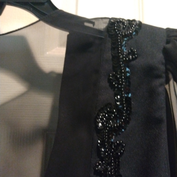 Beautiful sequin blouse, sheer back with low back w/bowtie and sheer sleeves - Picture 5 of 10